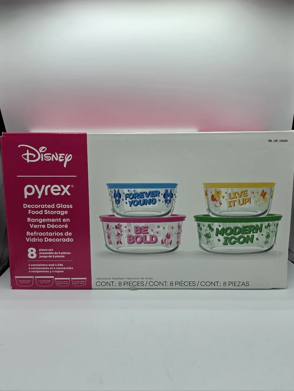 Disney Pyrex Minnie Mouse Decorated Food Storage Set 8 Piece